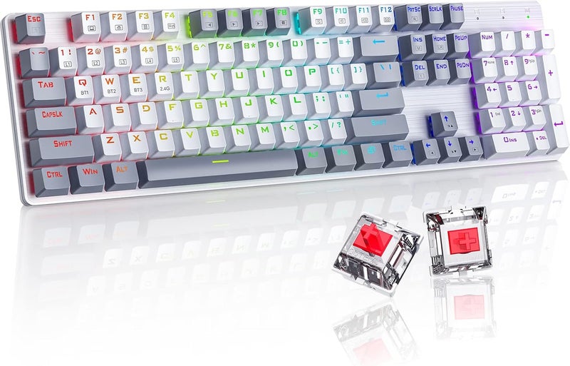 RisoPhy Wireless Mechanical Keyboard, Triple Mode 2.4G/USB-C/Bluetooth Gaming Keyboard, 104 Keys Programmable, Customize RGB Backlit, Red Switch, Bicolor PBT Keycaps, Rechargeable Wired Keyboard for Laptop PC - Image 1